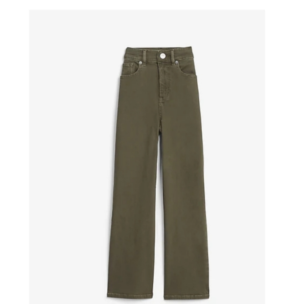 NWT Express super high rise olive green wide leg crops sz 14